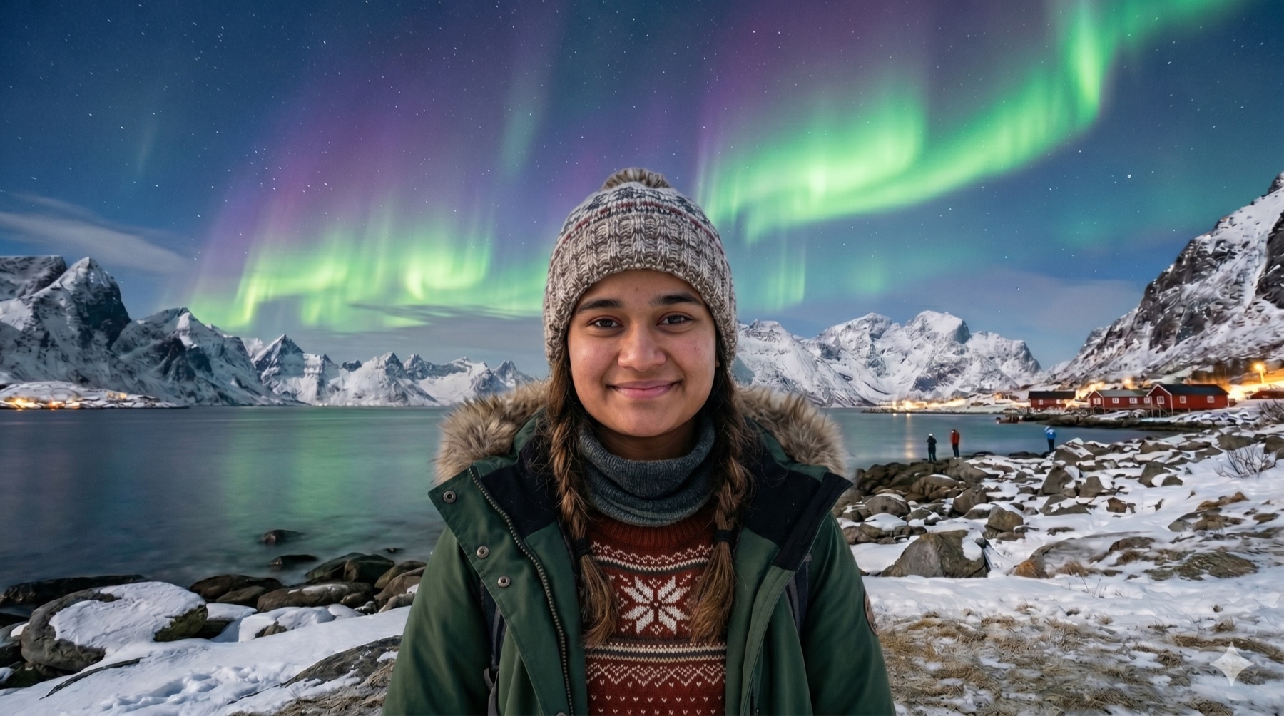 Akshara in Switzerland with lake and mountain view
